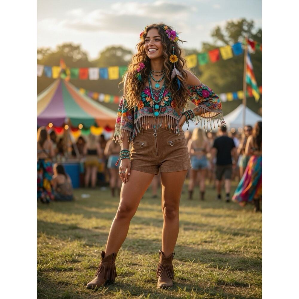 BLANKNYC Brown Genuine Suede Zip Front Short Shorts 30 Hippie Festival Bohemian